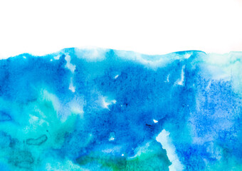 Real Hand Drawn Watercolor Blue Wet Spots Background