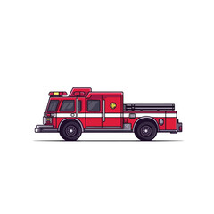 Fototapeta premium A Simple Line Art Illustration of a Classic Red Firetruck