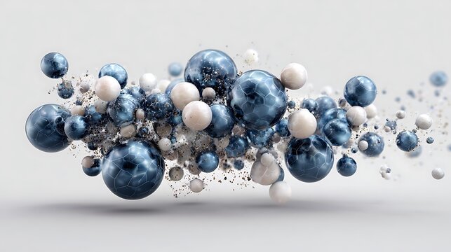 A digital rendering of atoms colliding on a white background - Powered by Adobe