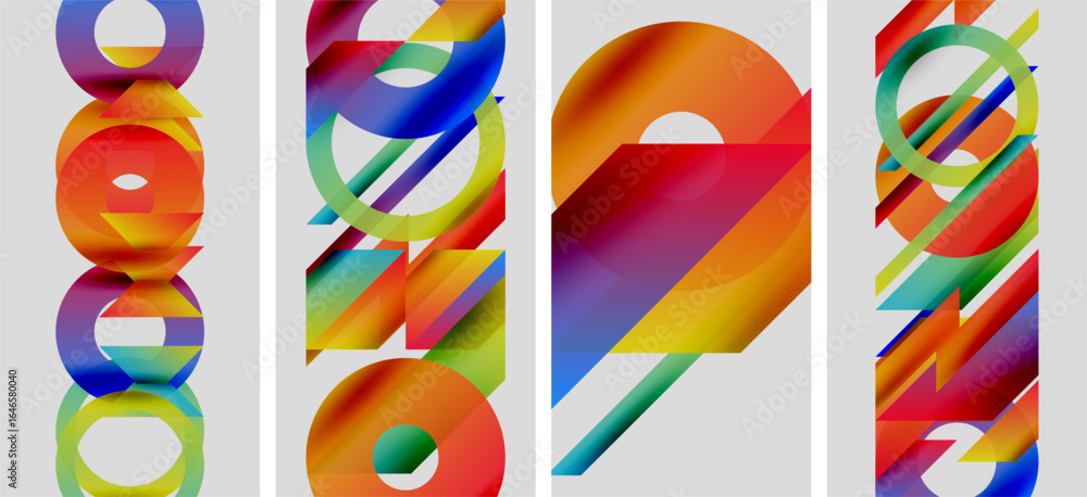 Aufkleber abstract colorful panels. overlapping circles, lines create dynamic visual effect. modern art, vibra
