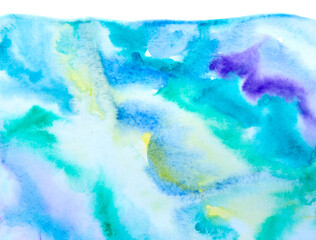 Real Hand Drawn Watercolor Blue and Green Wet Spots Background