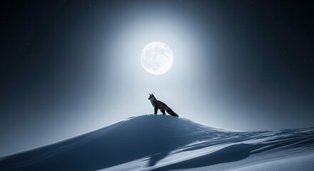 Majestic Fox Silhouette Under a Full Moon in Winter Landscape