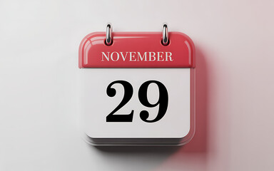 Close up of a vintage style flip calendar showing november 29th