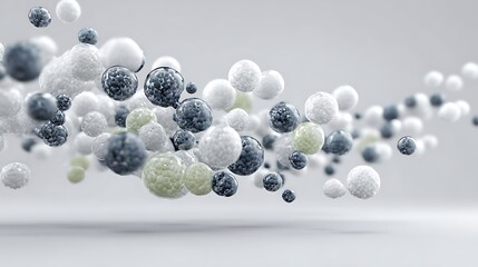 A digital rendering of atoms colliding on a white background 