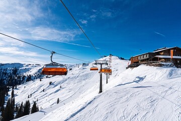 Discover the excitement of winter sports in Saalbach-Hinterglemm, Austria. This image shows a ski...