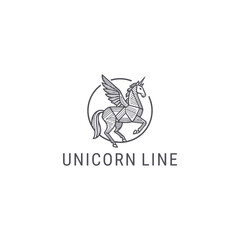 Obraz premium Unicorn logo with magical, elegant style for unique and imaginative branding.