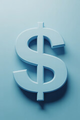 Close Up of a Light Blue Dollar Sign on a Light Blue Background in a Studio Setting