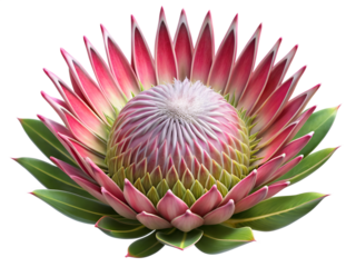 Beautiful exotic protea flower isolated on transparent background