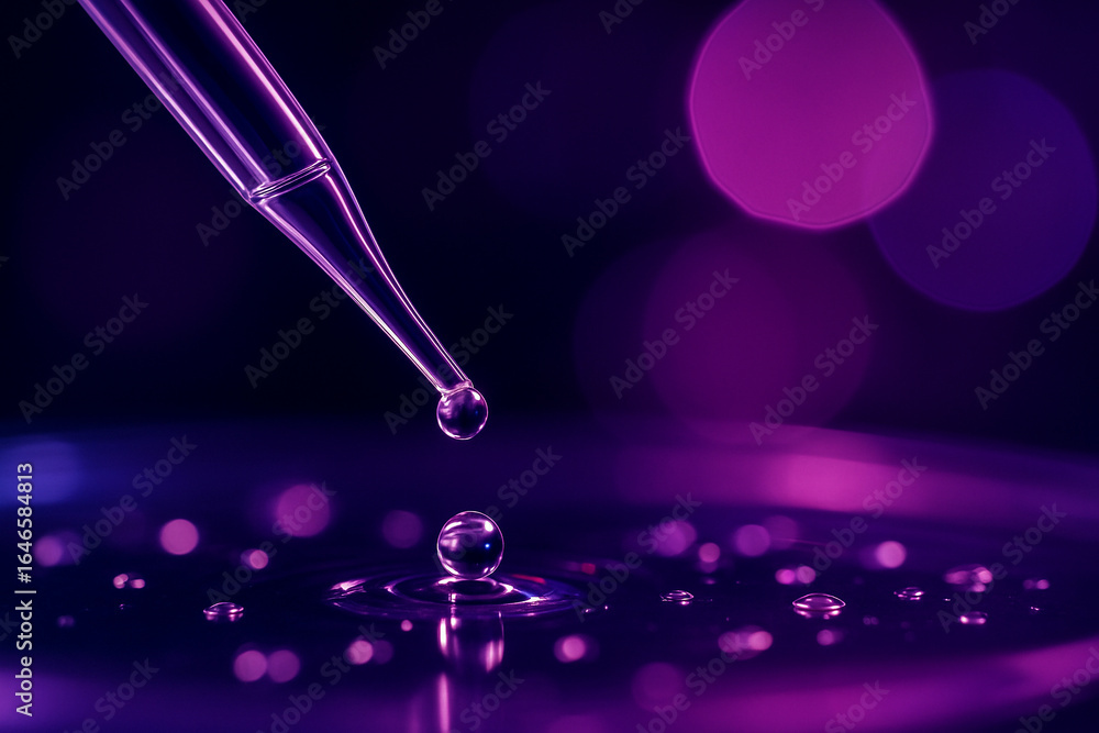 Aufkleber ai generated close up of a pipette releasing a droplet onto a smooth surface with scattered water dr