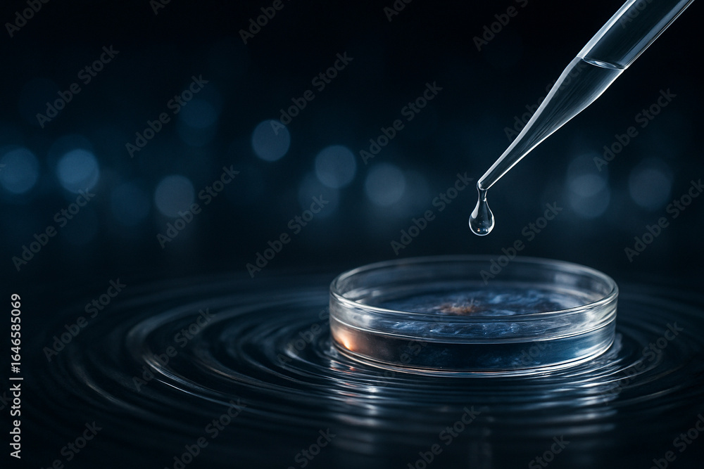 Aufkleber ai generated ultra realistic image of a water droplet from pipette falling into a petri dish on ripp
