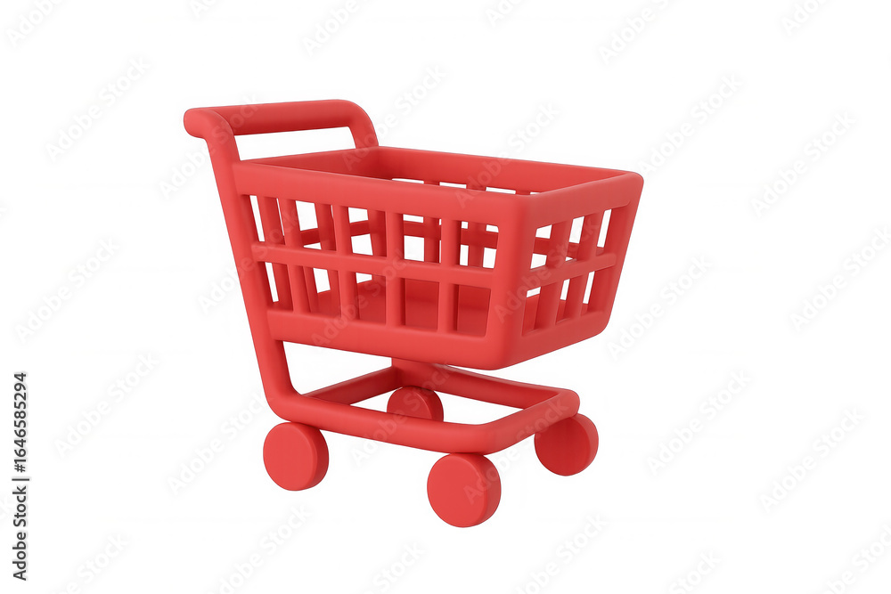 Poster 3d rendering of a red shopping cart isolated on transparent background, symbolizing online shopping 