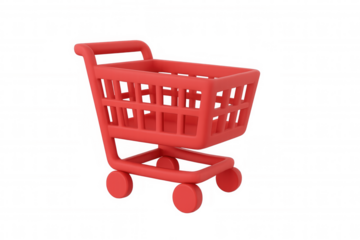 3d rendering of a red shopping cart isolated on transparent background, symbolizing online shopping and e-commerce