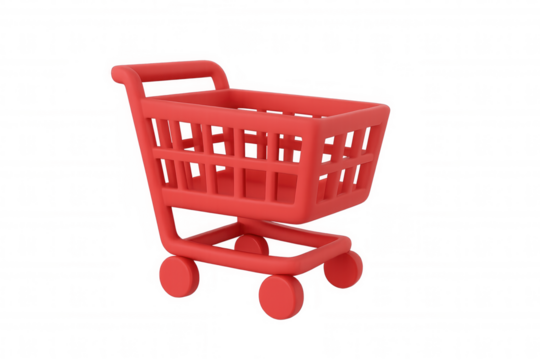 3d rendering of a red shopping cart isolated on transparent background, symbolizing online shopping and e-commerce