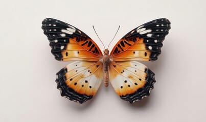 Fototapeta premium Pixelated Butterfly Detailed Orange, Black, and White Wings on White Background