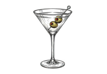 Classic martini cocktail with olives isolated on transparent background