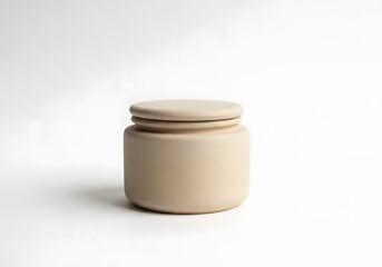 Beige ceramic jar with lid