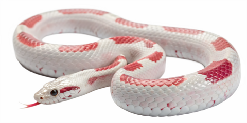 Albino Corn Snake with Red Spots Coiled on a Black Background albino snake reptile isolated on a transparent background