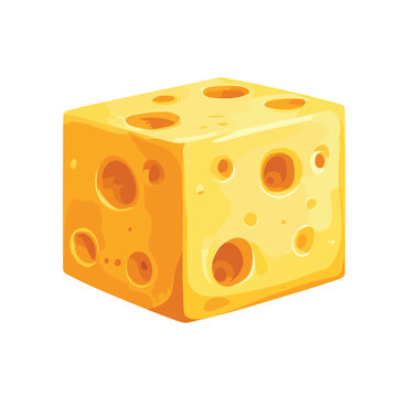 Cartoon Cheese Cube with Holes and YellowOrange Gradient Shading