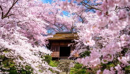 Fototapeta premium Tea house amid cherry trees