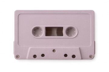 Obraz premium Pink vintage audio cassette tape isolated on transparent background, representing nostalgia, music, and retro technology