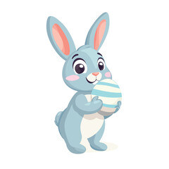 Fototapeta premium Cartoon Easter Bunny Holding a Blue Striped Egg with a Cheerful Expression