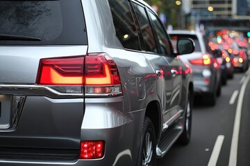 Fototapeta premium City street, SUV in traffic jam