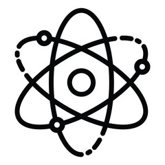 Simple Black and White Icon of an Atom with Orbiting Electrons for Science Theme.