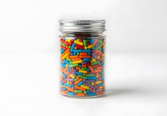 Colorful sprinkles in glass jar