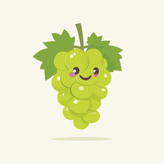 Cartoon Green Grapes with Smiling Face and Green Leaves Illustration © Illahstd