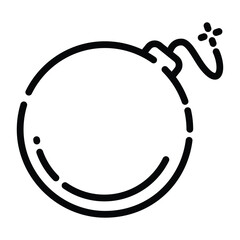Black Line Illustration of a Classic Bomb with a Lit Fuse.
