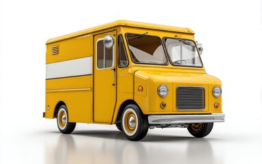 Yellow Vintage Delivery Truck on White Background