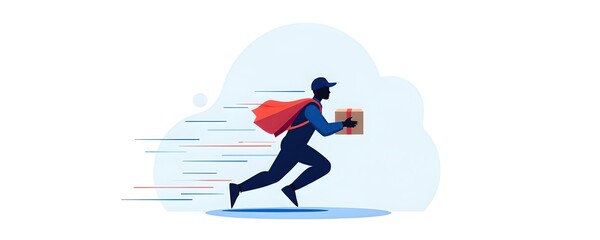Dynamic Silhouette of a Delivery Hero Running with a Package