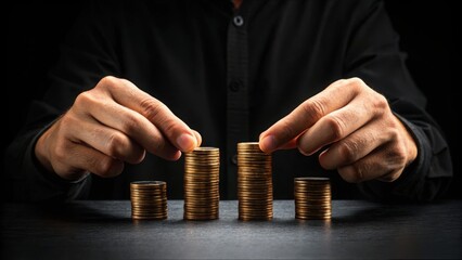Arranging Coins by Value on Dark Surface for Financial Concept