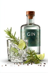 Gin and Tonic Cocktail with Rosemary and Lime Garnish