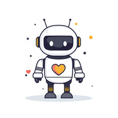 Obraz premium Cartoon Robot with Heart Emblem and Antennae Standing Upright