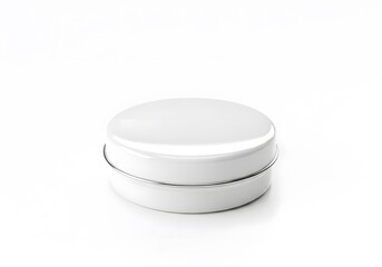 Round white tin container product display
