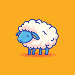 Fototapeta premium Cartoon Sheep with Blue Head and Creamy Wool Standing Squarely