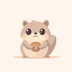 Fototapeta premium Cartoon squirrel with big eyes holding a round nut with tiny claws