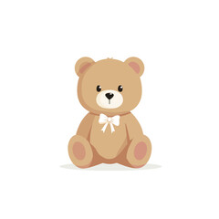 Fototapeta premium Cartoon Teddy Bear with a White Bow Tie Sitting Upright