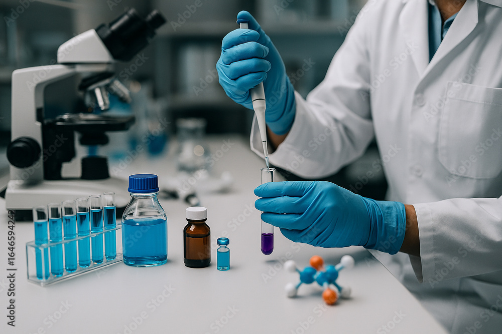 Aufkleber ai generated scientists in a clean laboratory conducting precise experiments with pipettes and glass