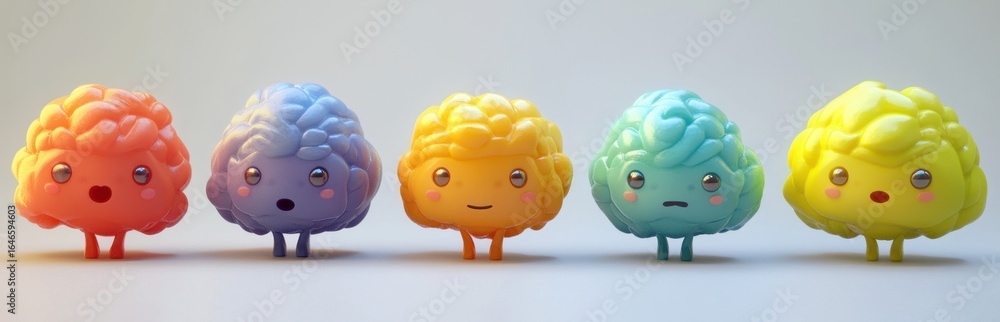 Poster colorful and cute brain characters with unique expressions bring life and joy. perfect for playful d