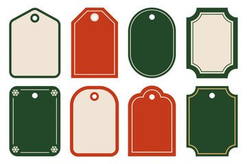 Minimal christmas tag set, clean rounded frames, to from labels, seasons greetings badge, soft teal and cream accents, vector template pack © RA Studio
