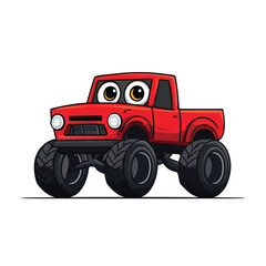 Cartoonish Red Monster Truck with Big Tires and Eyes © Illahstd