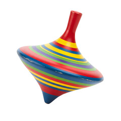 Colorful Wooden Spinning Top, isolated on transparent background