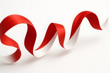 Red and White Ribbon Curled on White Background for Celebration or Decoration