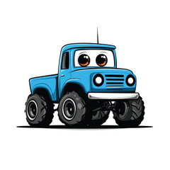 Charming Cartoon Blue Monster Truck with Big Eyes © Illahstd