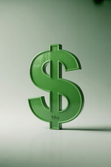 Obraz premium Green Dollar Sign Sculpture Representing Value and Finance on a Light Green Background