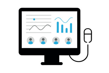 Computer Monitor Displaying Financial Graphs and User Icons screen data