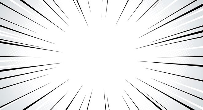 Dynamic black and white speed lines bursting outward from a central point - Powered by Adobe