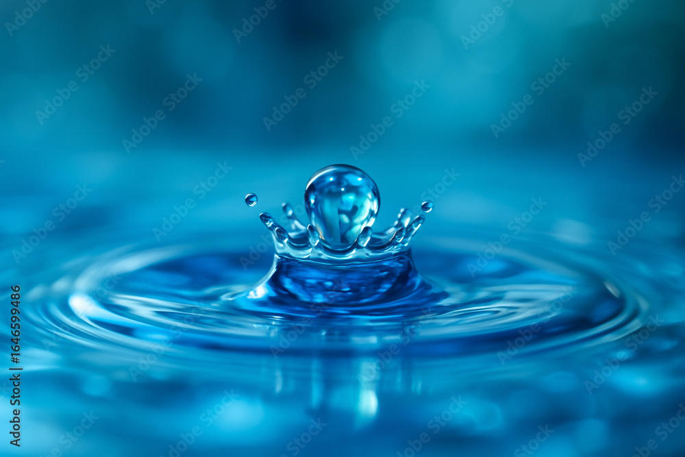 Aufkleber ai generated close up of a vivid blue water drop splashing into a clear liquid surface creating a cr
